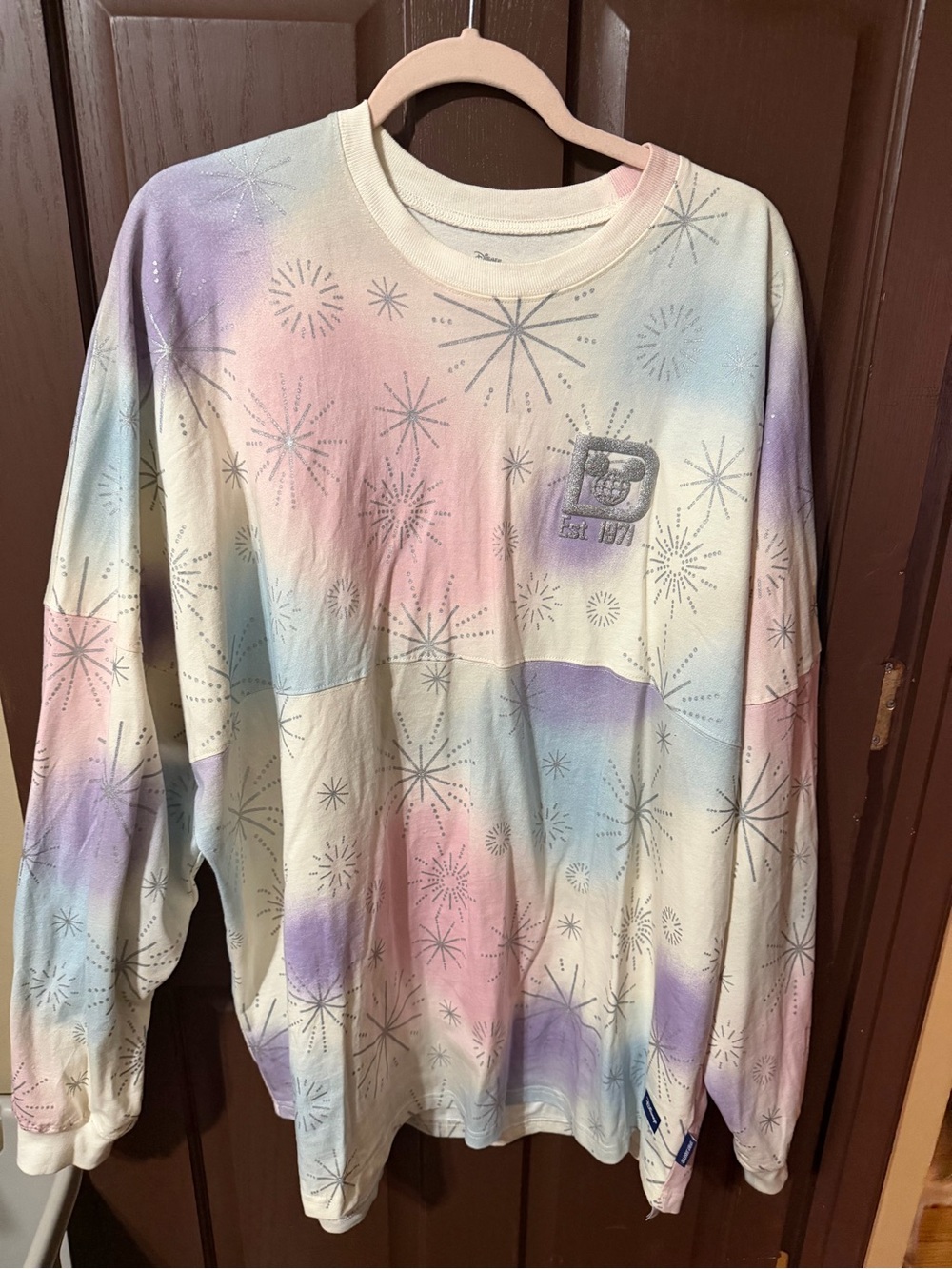 Disney Pastel Tie-Dye Starburst Sweatshirt in Pink Blue Purple Cream